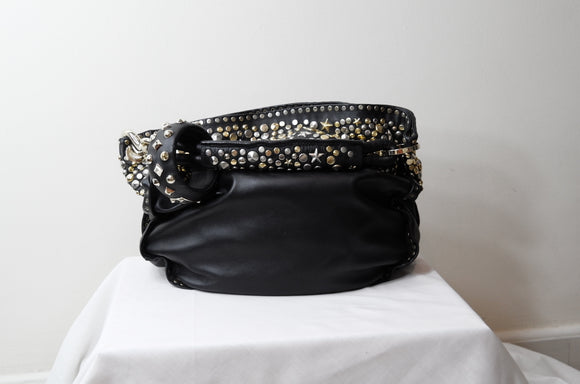 Jimmy Choo  Black Leather Saba Studded Sky Hobo Bag with Bangle - Dyva's Closet