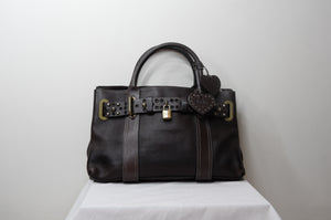 Luella Brown Leather Satchel with Lock - Dyva's Closet