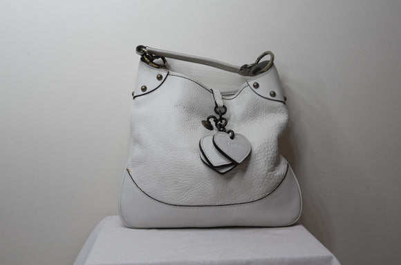 Luella White Leather Handbag with Large White Hearts - Dyva's Closet
