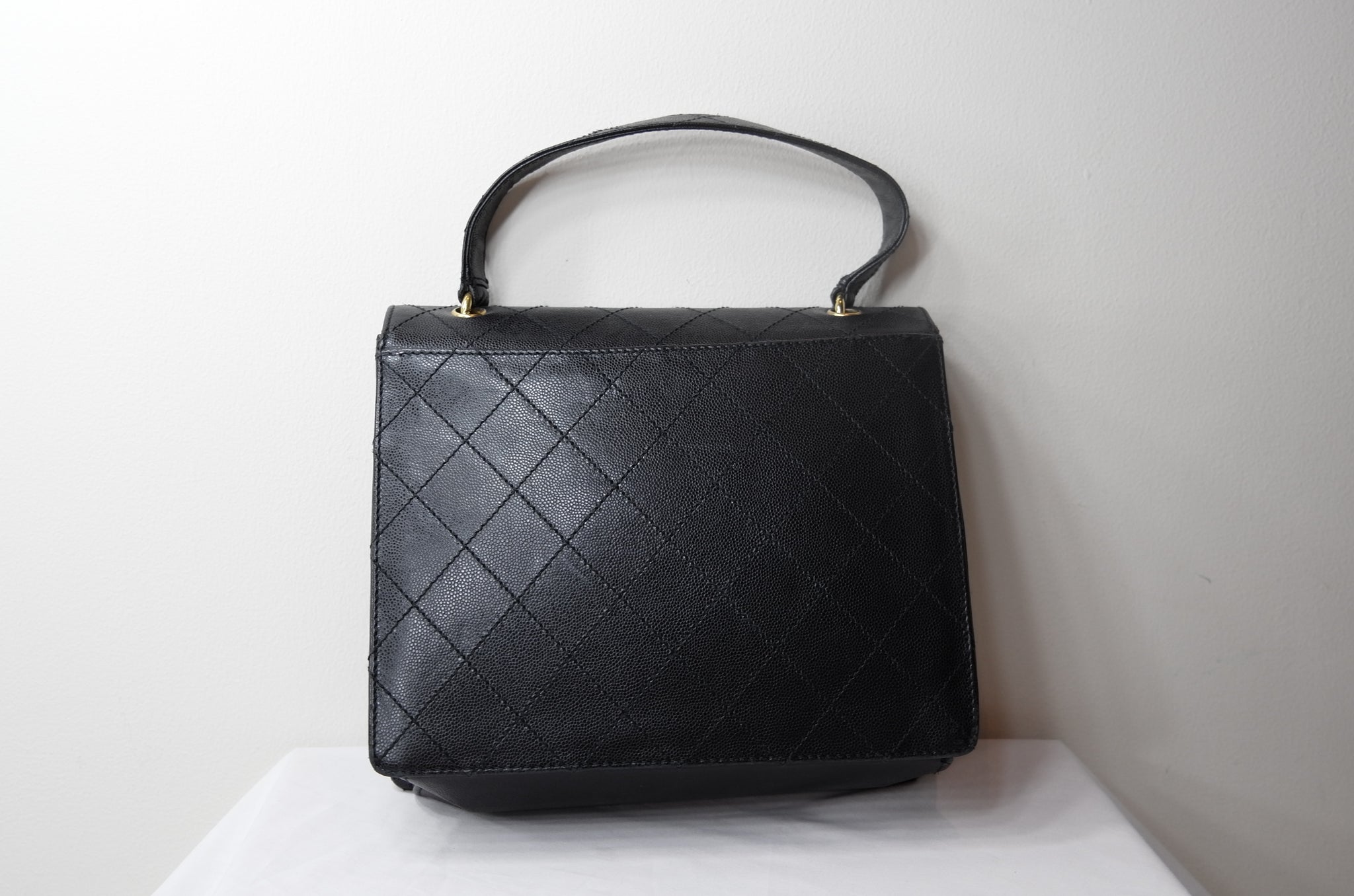 Chanel Black Caviar Quilted Leather Kelly Style Hand Bag - Mrs Vintage -  Selling Vintage Wedding Lace Dress / Gowns & Accessories from 1920s –  1990s. And many One of a kind
