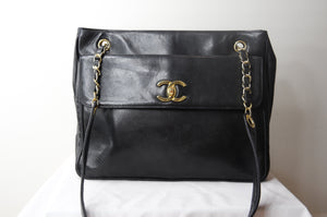 Chanel Vintage Large Black Leather Shopper - Dyva's Closet