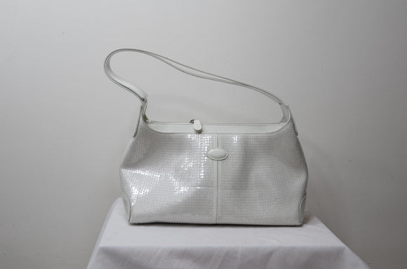 Tod's White Leather and Sequin Bag - Dyva's Closet