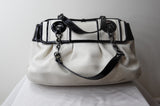 Fendi B Bag in White Fabric and Black Patent Leather - Dyva's Closet