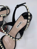 Miu Miu Tartan Heels with Faux Pearl Embellishments - Dyva's Closet