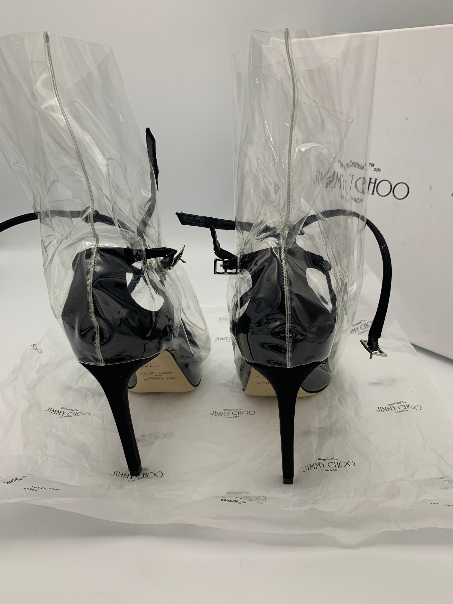 Jimmy Choo x Off-white Claire 100 in black/ transparent – Dyva's