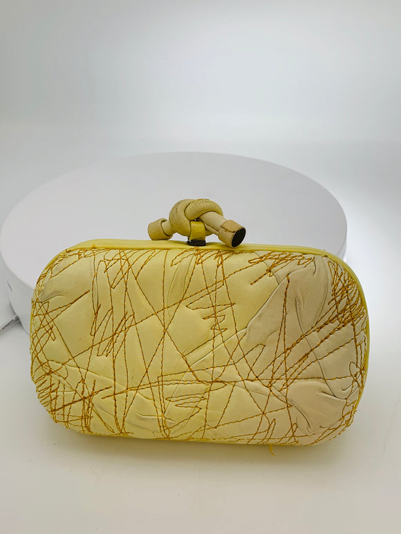 Bottega Veneta Ivory Yolk Ombre Embroidered Knot Yellow Leather Clutch - Dyva's Closet
