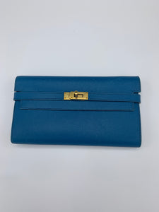 Hermès Blue Izmir Kelly Longue Wallet - Dyva's Closet