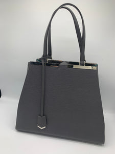 Fendi 2jours in grey saffiano leather with green suede lining - Dyva's Closet