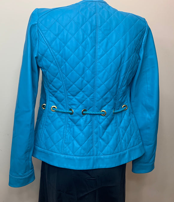 Etro Turquoise Leather Belted Jacket - Dyva's Closet